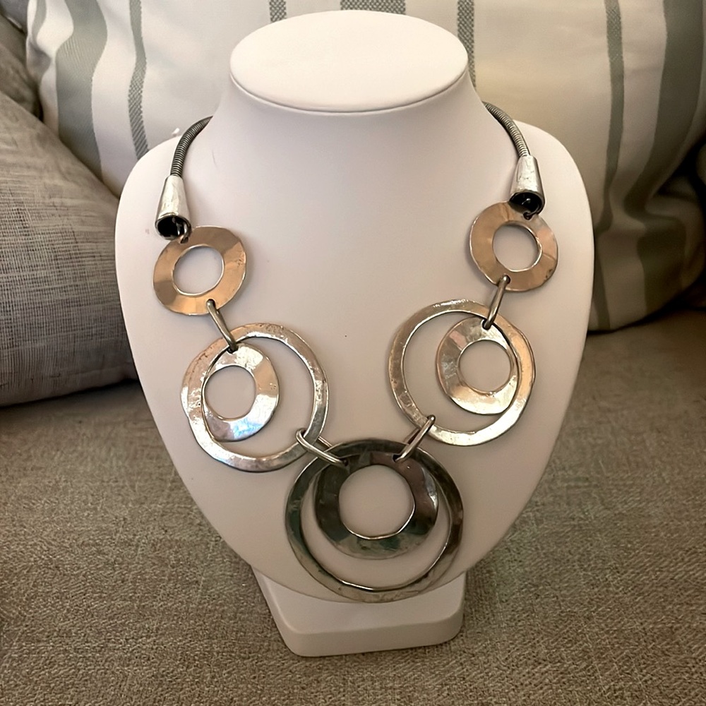 Funky hammered silver necklace